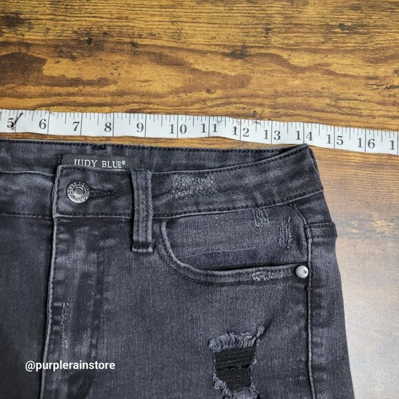 Judy Blue Jeans 28 Skinny Mid Rise Raw Hem Black Wash Stretch Denim JB88268 - Picture 7 of 13